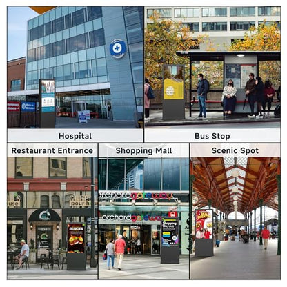 65 Inch Floor Standing Outdoor Digital Signage - IP65 Waterproof Display with 4500nits Brightness, WiFi/HDMI/USB Input for Retail, Subway & Restaurants