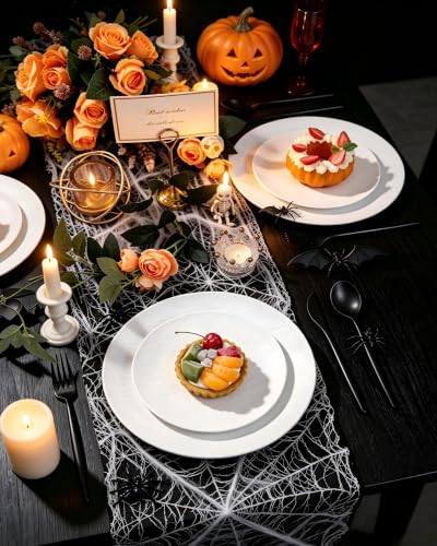 32pcs White Hard Plastic Plates Reusable Dinnerware Dish Set - color: White