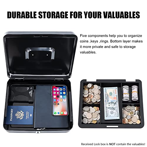 KYODOLED Metal Cash Box with Money Tray and Lock,Money Box with Cash Tray,Cash Drawer,11.81"x 9.45"x 3.54" Black X Large - color: Black, size: X Large