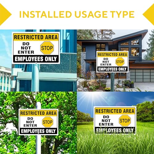 Do Not Enter Restricted Area Employees Only Signs Outdoor - Rust Free Aluminium Metal No Entry Sign, UV Protected, Waterproof, Durable Ink and Easy to Install & Read - 2 Pre-drilled Holes - color: Pack of 4, size: 18"x24"