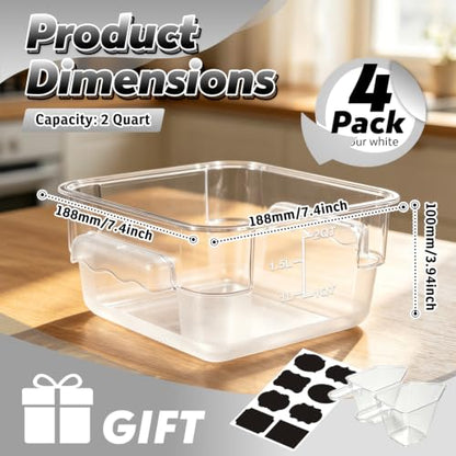 4 Pack 2QT Commercial Clear Food Storage Containers with Lid, NSF - color: White, size: 2Qt-4 Pack