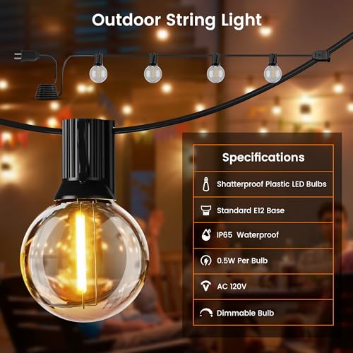 OHLUX Outdoor String Lights, 150FT Patio Lights with 70+2 Dimmable Plastic LED G40 Bulbs, 2200K Waterproof Connectable Hanging String for Backyard Cafe Porch Deck E12 Base - size: 150FT