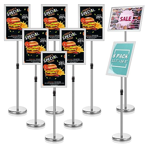 LElFlIDE 8 Pack Silver 11.7 x 16.5" A4 Adjustable Pedestal Sign Holder - color: Silver, size: 11.7 x 16.5''
