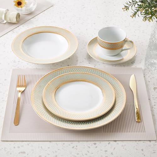 Porcelain Dinnerware Set with Real Gold Trim (Geometric Pattern, Service for 8) - size: Service for 8