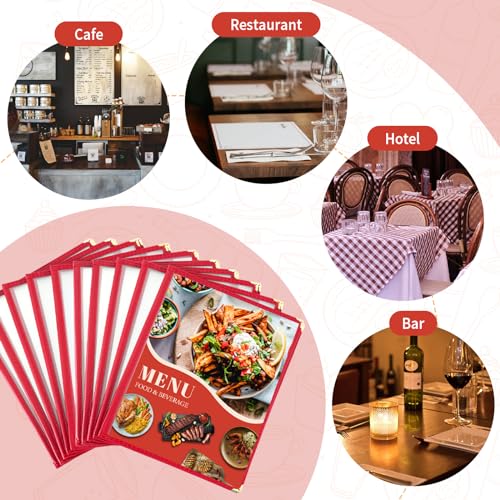 Menu Covers 8.5 x 11 | Restaurant Recipe Menu Covers Transparent Restaurant Menu Covers for Kitchen, Drink, Wine Menu Covers Burgundy (10, 8.5"x 11" (2 Page, 4 View)) - size: 8.5"x 11" (2 Page, 4 View)