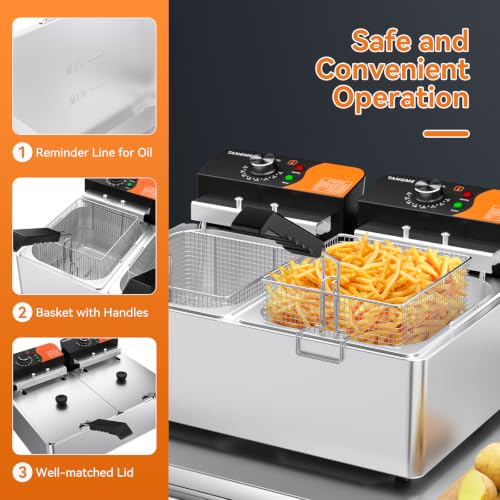 TANGME Commercial Deep Fryer, 3400W Electric Countertop Fryer with Baskets - size: 12L