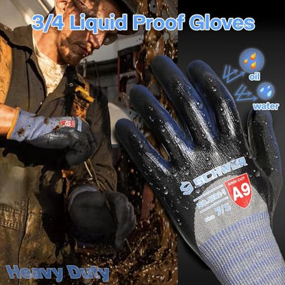 Schwer A9 Cut Resistant Work Gloves, 3/4 Double-Dipped Coating, PM3202, L - size: Large