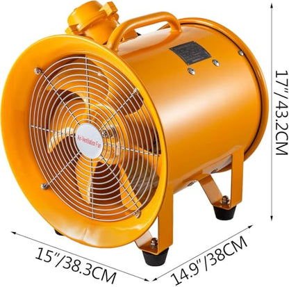 VEVOR Explosion Proof Fan 12 Inch, 550W, Industrial Portable Ventilator Blower/Exhaust with 9.8ft Light Cord -No Plug - size: 12 Inch