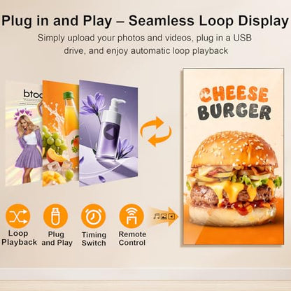 49" 4K Digital Signage, 1000nits Ultra-High Wall Mount Digital Signage, Slim Frameless Advertising Display, Commerical Display LCD Monitor with CMS/U-Disk Plug&Play, Split Screen for Cafe