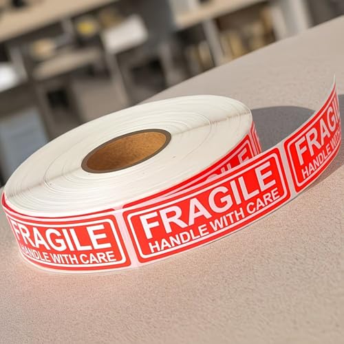 Fragile Stickers (500 Labels/Roll) — Fragile: Handle with Care Warning Labels, Suitable for Shipping, Mailing, Moving, and Various Packaging Boxes