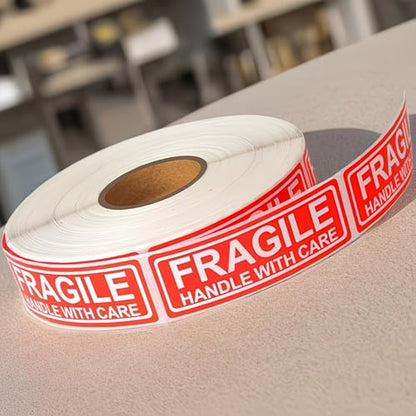 Fragile Stickers (500 Labels/Roll) — Fragile: Handle with Care Warning Labels, Suitable for Shipping, Mailing, Moving, and Various Packaging Boxes