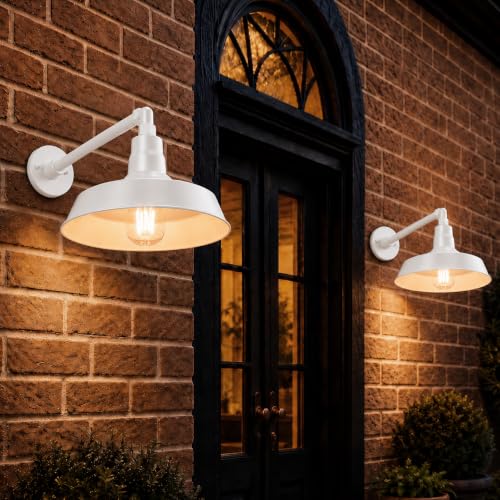 14in. White Outdoor Gooseneck Barn Light, 5000K Cool White, 2 Pack - color: White (2-Pack), size: 13 in. Straight Arm