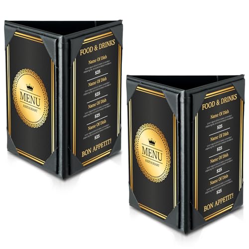 Leather Table Tent Triangle Menu Holders 4" x 6", 2 Pack 3-Side - size: 2 Pack, 4" x 6"