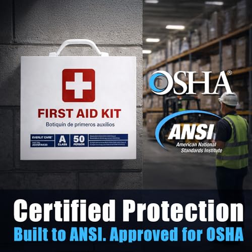 EVERLIT CARE 2-Shelf OSHA-Compliant First Aid Kit, ANSI Class A 50 Person Emergency First Aid Cabinet for Business, Job Site, Industrial Manufacturing Facility, Restaurant, and Kitchen