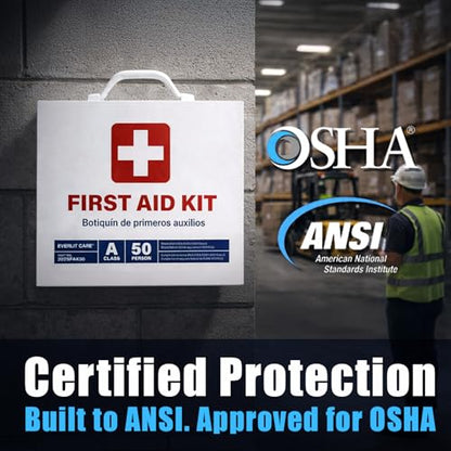 EVERLIT CARE 2-Shelf OSHA-Compliant First Aid Kit, ANSI Class A 50 Person Emergency First Aid Cabinet for Business, Job Site, Industrial Manufacturing Facility, Restaurant, and Kitchen