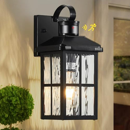 Motion Sensor Porch Light Dusk to Dawn Outdoor Wall Light - color: Black