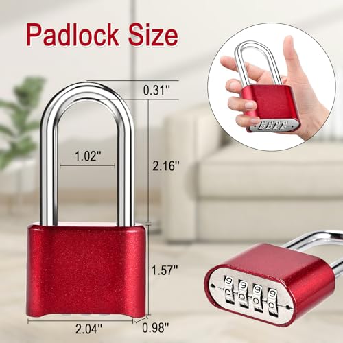 Faburo Combination Lock, 4-Digit Heavy Duty Combo Lock - color: 2pcs-Long-Red