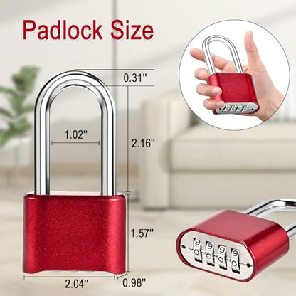 Faburo Combination Lock, 4-Digit Heavy Duty Combo Lock - color: 2pcs-Long-Red