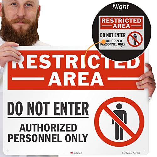 SmartSign 18" x 24" 'Restricted Area Do Not Enter, Authorized Personnel Only' Metal Sign with Symbol, 80 mil Aluminum, 3M Laminated Engineer Grade Reflective, Red, White and Black, USA-Made - style: 18" x 24" - EG Aluminum