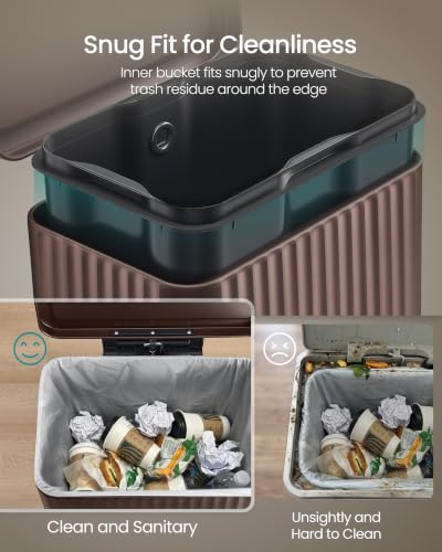 SONGMICS Trash Can, 8 Gallon (30 L), Stainless Steel, with Lid, Pedal - color: Brown, size: 8 Gallon