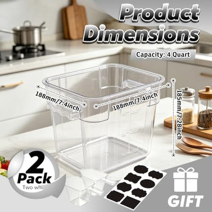 2 Pack 4QT Commercial Clear Food Storage Containers with Lid, NSF - color: White, size: 4Qt-2 Pack