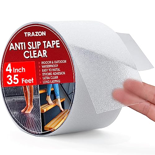 Grip Tape - Heavy Duty Anti Slip Tape Clear Outdoor/Indoor 4In*35Ft, Non Slip Roll/Stickers Easy to Cut Waterproof for Bathtub, Shower Floor, Pool, Stairs Safety Non Skid, Comfortable for Bare Foot - color: Clear, size: 4 Inch x 35 Feet