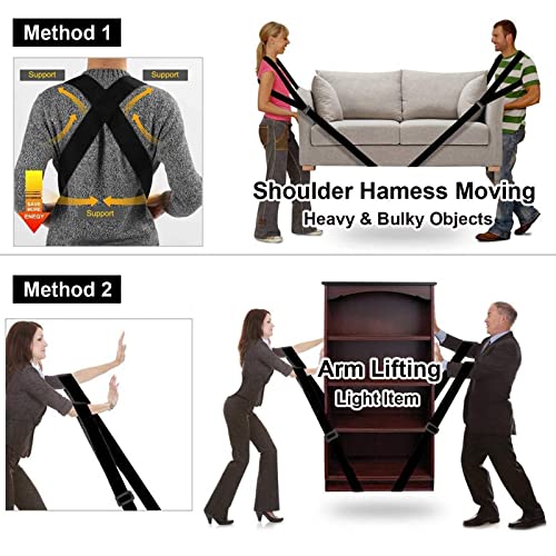 MORDEN MS Adjustable Moving Straps, 2-Person Shoulder Lifting and Moving System for Carry Furniture, Appliances, Mattresses, Heavy Objects up to 800 lbs(Black), 50.05''-104.3'', (VR-3UP6-CIA7) - color: Black