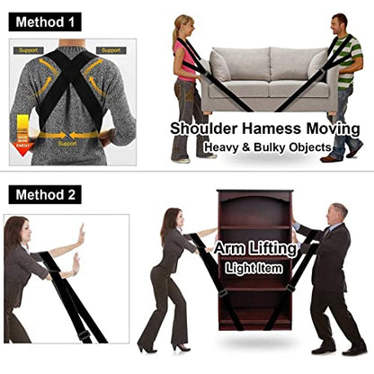 MORDEN MS Adjustable Moving Straps, 2-Person Shoulder Lifting and Moving System for Carry Furniture, Appliances, Mattresses, Heavy Objects up to 800 lbs(Black), 50.05''-104.3'', (VR-3UP6-CIA7) - color: Black
