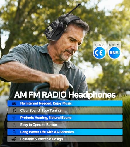 Digital AM/FM Radio Hearing Protection Earmuffs, 25 dB NRR - color: Am Fm Radio + Black