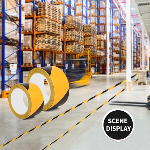 Black Yellow Floor Marking Tape, 2 in x 110 ft, Adhesive Safety Tape - color: Black & Yellow PET Tape, size: 2 Inch x 110 FT