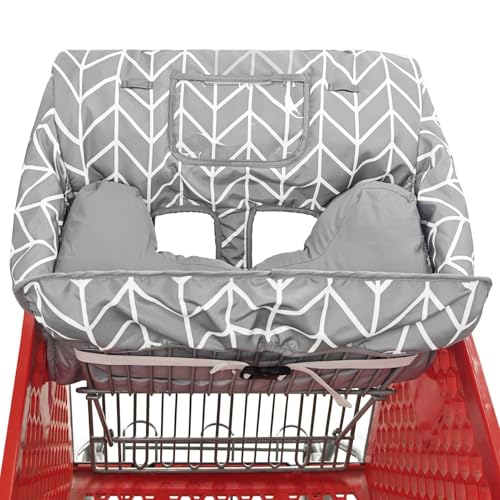 Love&go Soft Pillow Attached 2-in-1 Shopping Cart and High Chair Cover for Baby, Cotton Padded Cart Cover, Fold'n Roll Style, Portable with Carry Bag (Gray Arrow) - color: Gray Arrow