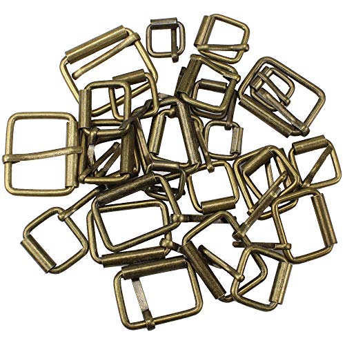 Hysagtek Brass Buckles 60 Pcs Roller Buckles Belts Hardware Pin Buckle for Bags Leather Belt Strap Hand DIY Accessories, 6 Size - 1.3'', 1.18", 1", 0.79", 0.59", 0.51" Bronze Metal