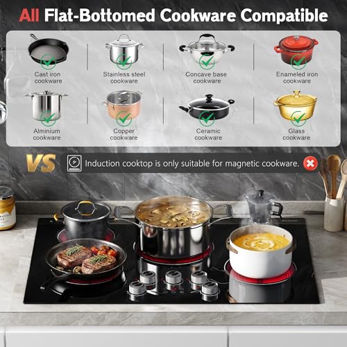 30 Inch Electric Cooktop Anti-slip Knob, 5 Burner Cookrop 8500W - size: 30 Inch 5 Burner 585138