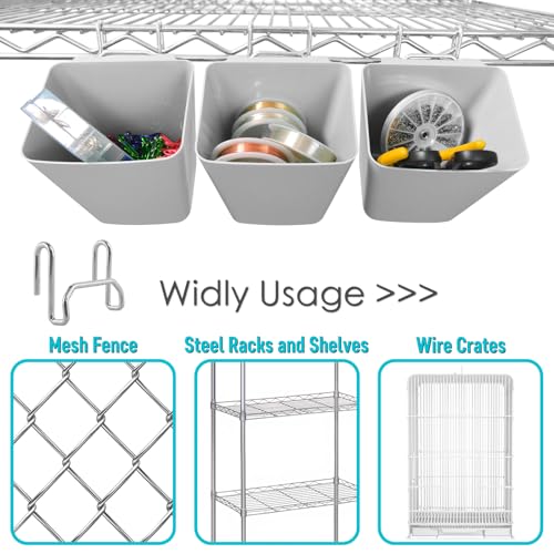 6Pack Gray Grid Wall Bins Hanging Cups with Back Hook, Gridwall Shelf Bins - color: Gray