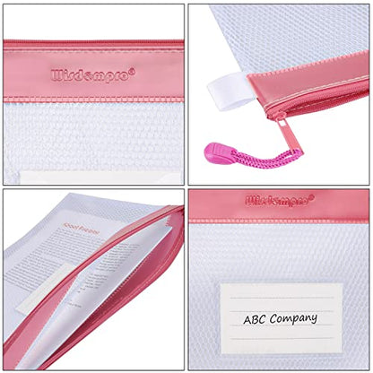 Wisdompro Zipper Pouch, 4 Pack Waterproof Mesh File Bag, Document Organizer - color: Pink
