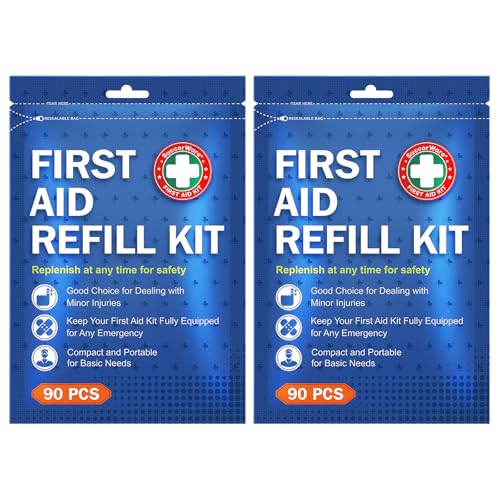 SuccorWare 90 Pieces First Aid Refill Kit - Wound Care Kit Includes Bandages for Home, Travel, Hiking - Portable Replacement Kit for First Aid Medical Supplies（2 Set）