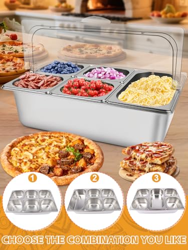2P Pizza Topping Station 7 Pans Stainless Steel Spice - color: Silver, size: Flip Cover 17 Pans