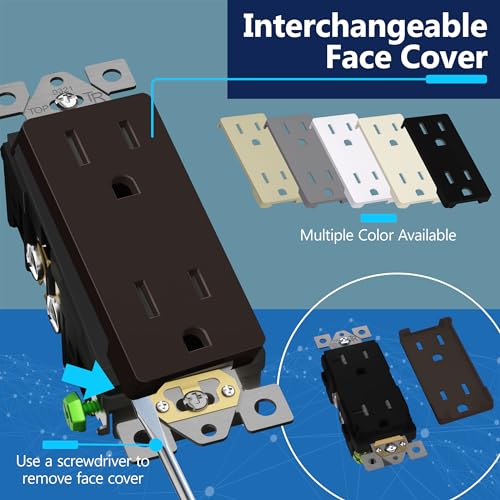 LIDER Decorator Receptacle, Tamper-Resistant Wall Outlet, 15A, 5-Pack - color: Brown, size: 15 Amp (No Wall Plate)