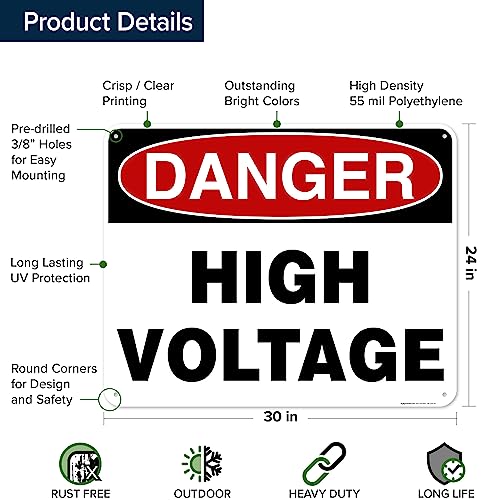 Danger High Voltage Sign, 24x30 Inches, 55 mil thick HDPE (high density - size: 24x30 - Polyethylene