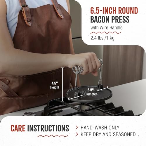 Victoria Round Cast-Iron Meat Press with a Wire Handle, Preseasoned with Flaxseed Oil, Made in Colombia - color: Black