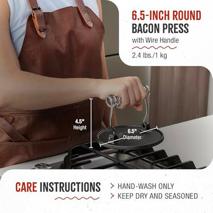 Victoria Round Cast-Iron Meat Press with a Wire Handle, Preseasoned with Flaxseed Oil, Made in Colombia - color: Black