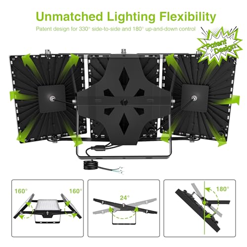 STASUN 3 Pack LED Flood Lights Outdoor(Black+Gray), 600W 60000lm 6000K Daylight White IP66 Waterproof, Commercial Parking Lot Lights, 3 Heads for Yard Street Stadium Outdoor Area Floodlight Bright