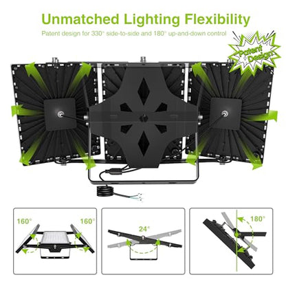 STASUN 2 Pack LED Flood Lights Outdoor(Black+Gray), 600W 60000lm 6000K Daylight White IP66 Waterproof, Commercial Parking Lot Lights, 3 Heads for Yard Street Stadium Outdoor Area Floodlight