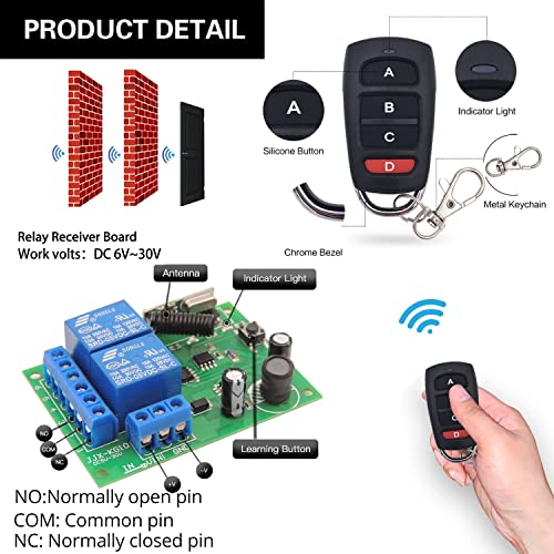 DieseRC 433Mhz Universal Wireless Remote Control Switch Secure Radio Frequency DC 6V 12V 24V 30V 10A 2 Channels Relay Receiver Board and 2 Transmitters with 4 Keys - color: 4 Buttons