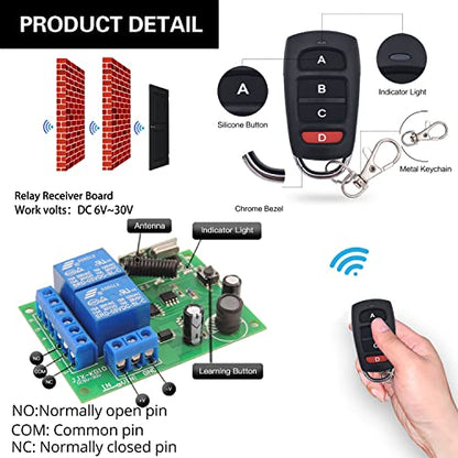 DieseRC 433Mhz Universal Wireless Remote Control Switch Secure Radio Frequency DC 6V 12V 24V 30V 10A 2 Channels Relay Receiver Board and 2 Transmitters with 4 Keys - color: 4 Buttons