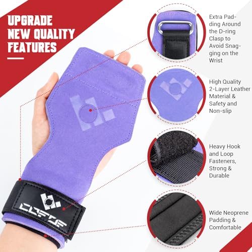 Weight Lifting Wrist Strap, Double-Layer Leather for Deadlift Powerlifting - color: Purple