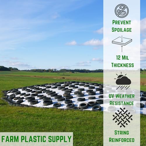 Farm Plastic Supply - String Reinforced Silage Cover Black/White - 12 Mil - Heavy Duty Polyethylene Plastic for Silage, Bunker Cover for Farming, Agriculture (30' x 25') - size: 30' x 25'