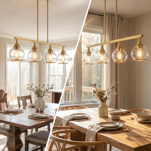 Phaosio Brushed Gold Kitchen Island Linear Pendant Light, 4-Light, E26 Base - color: Gold, size: 4-Light