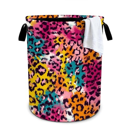 Leopard Print Laundry Basket Storage Bin Foldable Laundry Hamper Clothes Storage Bucket Organizer 19.6x15.7 Inch For Laundry Room/Bedroom/Bathroom - color: Leopard Print
