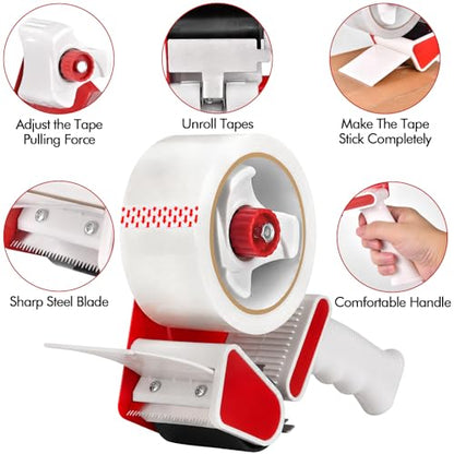 2 Pack Heavy Duty Packing Tape Dispenser Gun with 12 Pack Clear Packaging Tapes, 2 Inch Packaging Tape with Dispenser for Carton Sealing, Moving Boxes, Shipping (Red) - color: Red